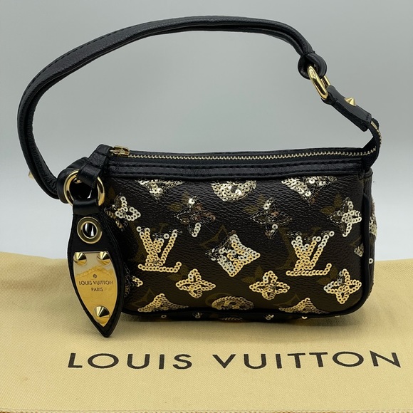 Louis Vuitton Eclipse Mini Pochette Wristlet Limited Edition Sequins Rare Clutch - Picture 11 of 15